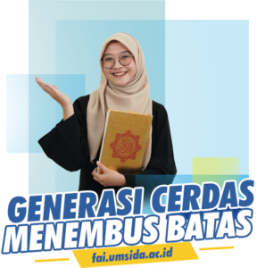 Mahasiswi bernama Aina dari UMSIDA berpose dengan teks bertuliskan Generasi Cerdas Menembus Batas