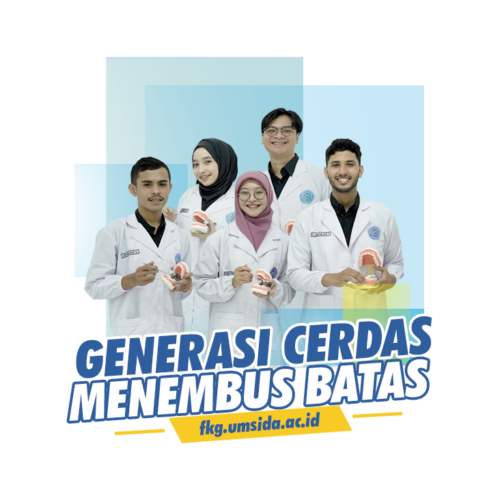 Lima mahasiswa Fakultas Kedokteran Gigi (FKG) dari UMSIDA dengan teks Generasi Cerdas Menembus Batas