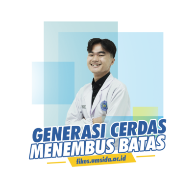 Mahasiswa FIKES UMSIDA dibelakang teks Generasi Cerdas Menembus Batas